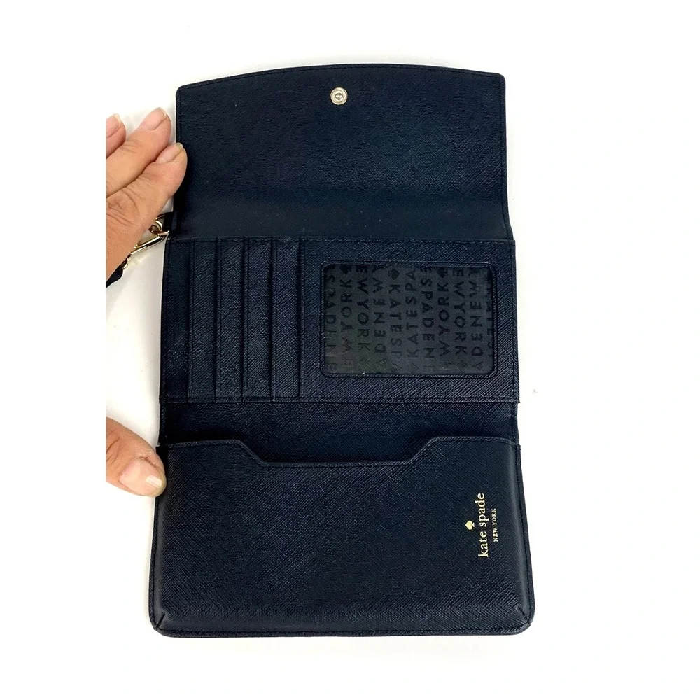 New Kate Spade New York Leather Black Wristlet Wallet Clutch Cellphone Holder
